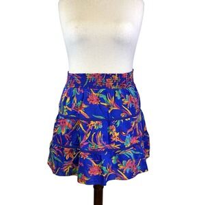 J Crew Women's Smocked 100% Cotton Tropical Print Tiered Lined‎ Skirt SZ L Large